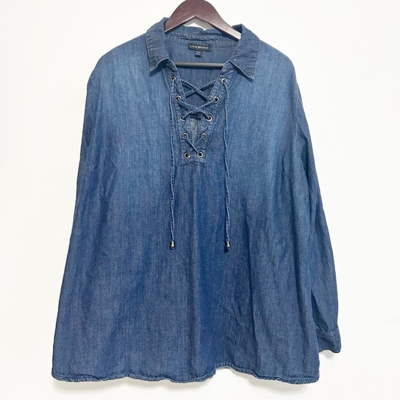 Lane Bryant Woman’s lace up Chambray top w/roll tab sleeves size 22/24 - Picture 1 of 5